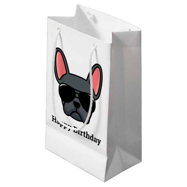 Cute Blue French Bulldog Face Small Gift Bag (Front Angled)