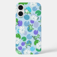 Cute blue frog art with waterlilies girly