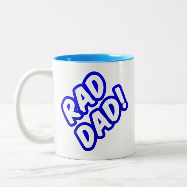 Cute Blue Funny Rad Dad Two-Tone Coffee Mug (Left)
