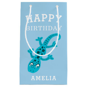 Cute Blue Gecko Lizard Kids Birthday Small Gift Bag