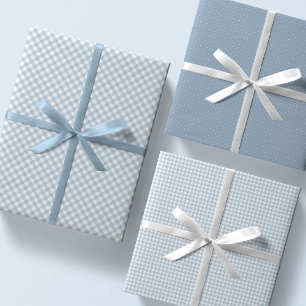 Cute blue gingham and dots simple classic baby wrapping paper sheet