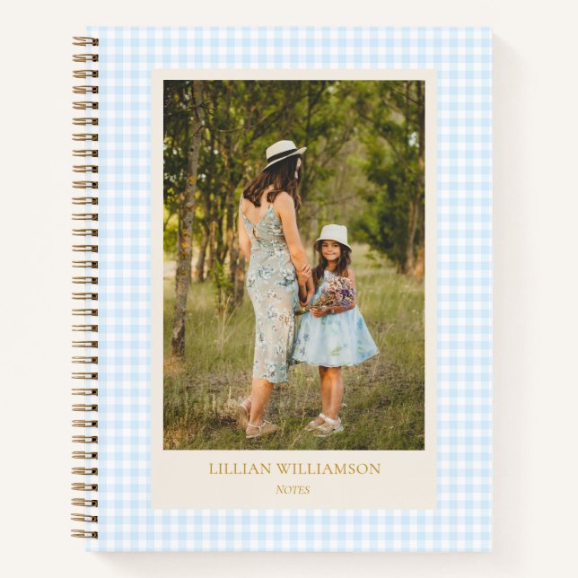 Cute Blue Gingham Photo Personalised Notes Journal (Front)