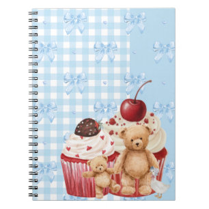 Cute Blue Gingham Teddy Bear & Ribbon Notebook