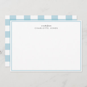 Cute Blue Gingham Vichy Check Pattern Stationery Card