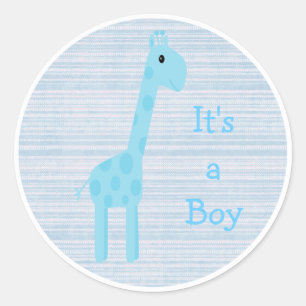 Cute Blue Giraffe Its A Boy New Baby Classic Round Sticker