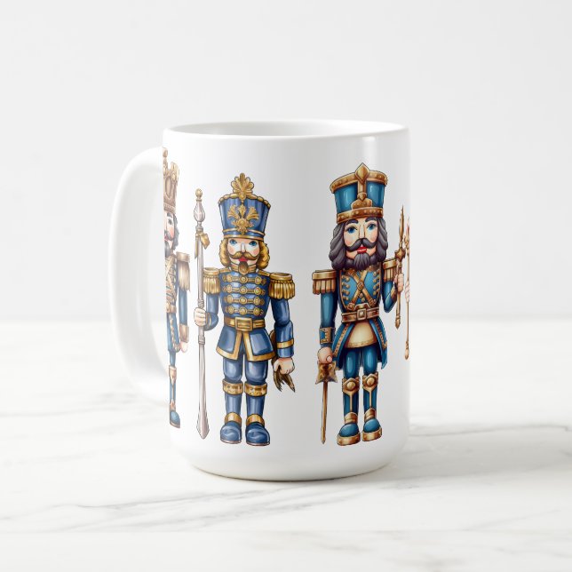 CUTE BLUE & GOLD CHRISTMAS NUTCRACKER SOLDIERS COFFEE MUG (Front Left)