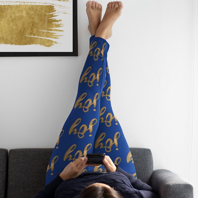 Cute Blue & Gold Joy Typography Christmas Leggings (Creator Uploaded)