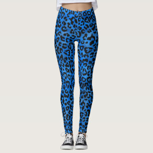 Cute Blue/Gold Leopard Print Leggings