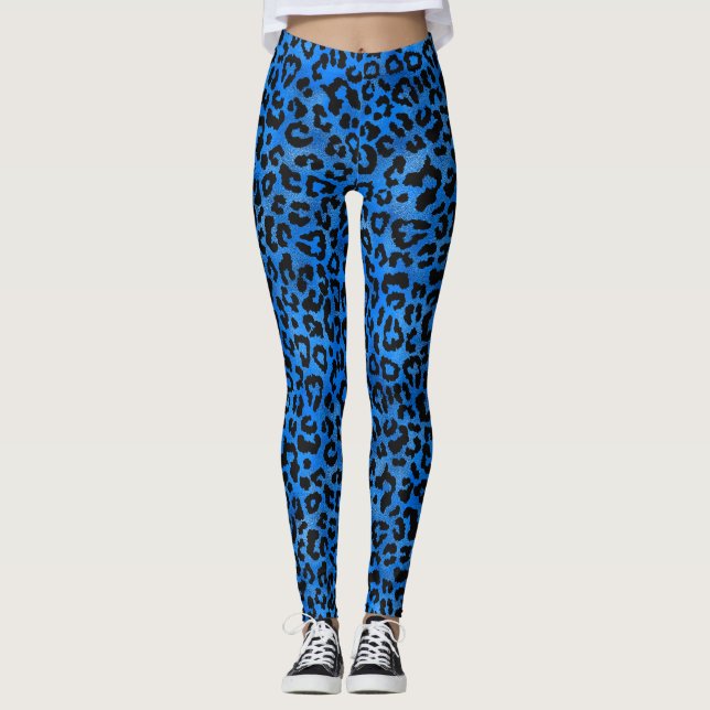 Cute Blue/Gold Leopard Print Leggings (Front)
