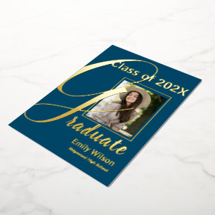 Cute Blue Gold Photo 2024 Graduate Announcement