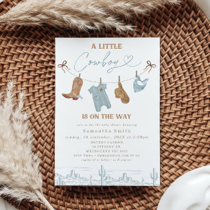 Cute Blue-gray Clothes Little Cowboy Baby Shower  Invitation