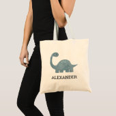 Cute Blue Gray Dinosaur Personalized Tote Bag (Front (Product))