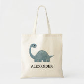 Cute Blue Gray Dinosaur Personalized Tote Bag (Front)