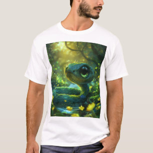 Cute Blue Green Chibi Snake with Big Eyes T-Shirt