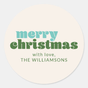 Cute Blue Green Custom Festive Simple Christmas  Classic Round Sticker