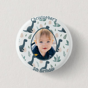 Cute Blue Green Dinosaur Custom Photo and Name 3 Cm Round Badge
