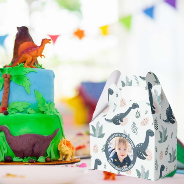 Cute Blue Green Dinosaur Custom Photo and Name Favour Box (Creator Uploaded)