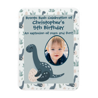 Cute Blue Green Dinosaur Custom Photo and Name Magnet