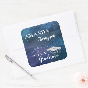 Cute Blue Green Galaxy Class Of 2023 Graduation Square Sticker