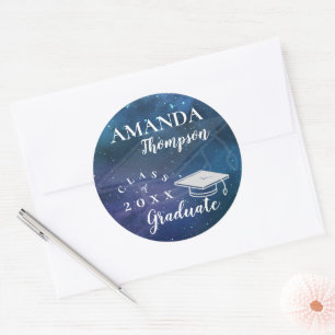 Cute Blue Green Galaxy Class of 2026 Graduation Classic Round Sticker