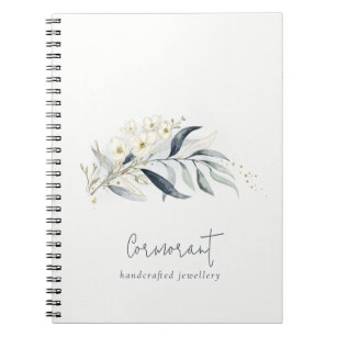 Cute Blue Green Gold Leafy Botanical Floral Bunch Notebook