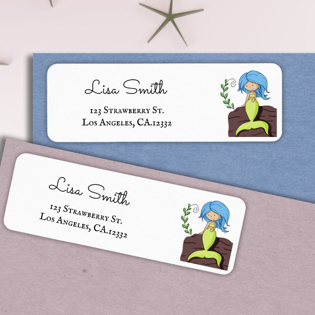 Cute Blue Green Mermaid Return Address (Creator Uploaded)