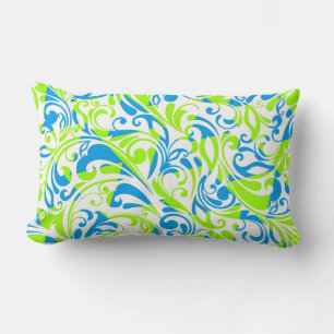 Cute blue green mixed floral patterns lumbar cushion