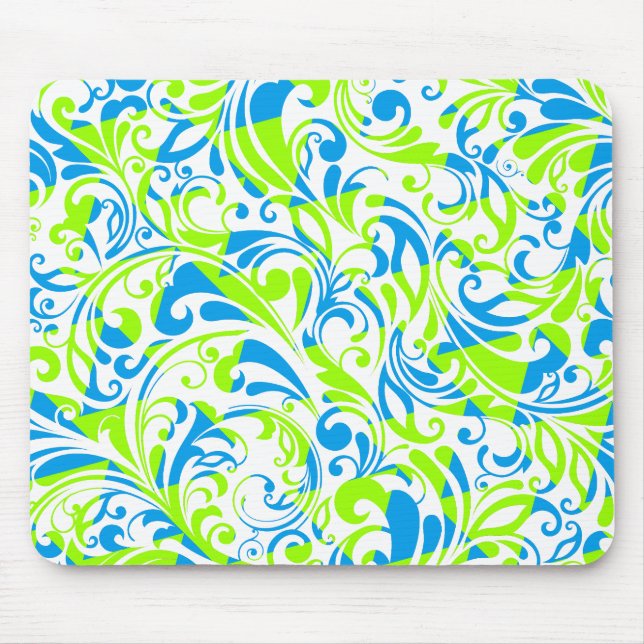 Cute blue green mixed floral patterns mouse pad (Front)