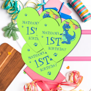 Cute Blue Green Paw Dinosaur Themed Birthday Party Paper Coaster