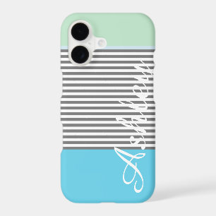 Cute blue green preppy stripes pattern monogram