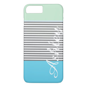 Cute blue green preppy stripes pattern monogram Case-Mate iPhone case