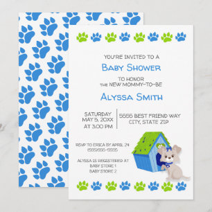 Cute Blue Green Puppy Dog Baby Shower Invite