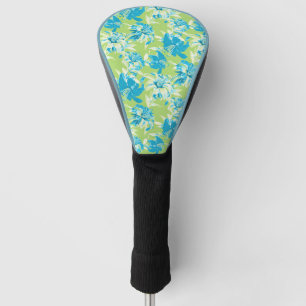Cute blue green seamless lily floral golf head cover