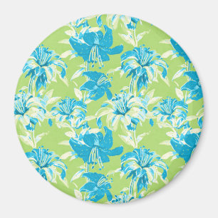 Cute blue green seamless lily floral magnet