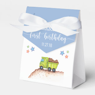 Cute Blue Green Truck First Birthday Party Favour Box
