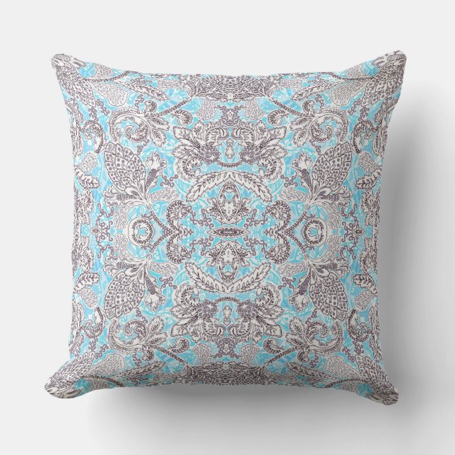 Cute blue grey classic floral cushion (Front)