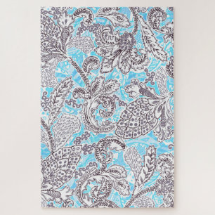 Cute blue grey classic floral jigsaw puzzle