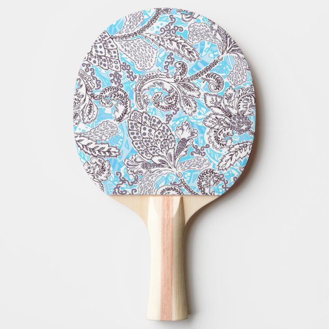 Cute blue grey classic floral ping pong paddle (Front)