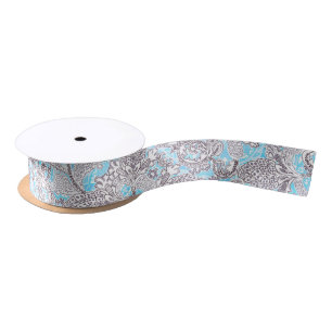 Cute blue grey classic floral satin ribbon