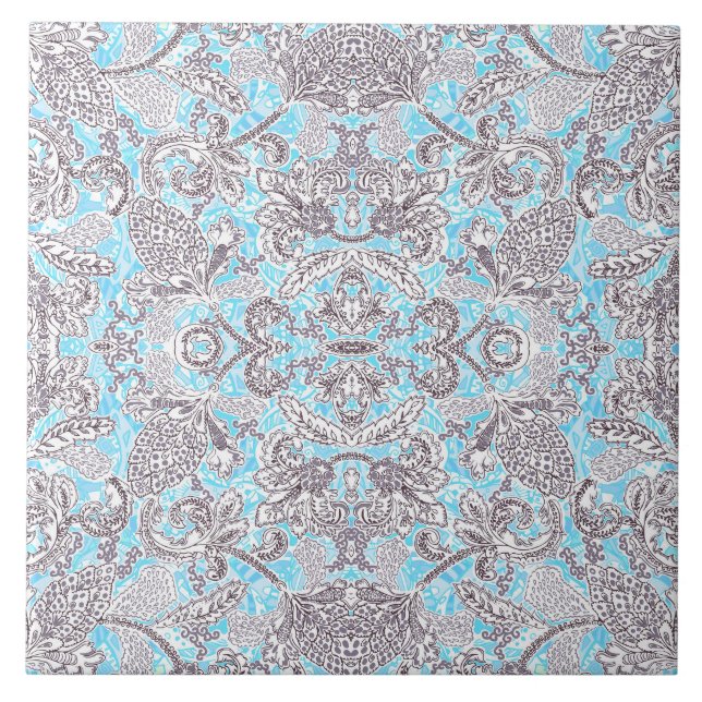 Cute blue grey classic floral tile (Front)