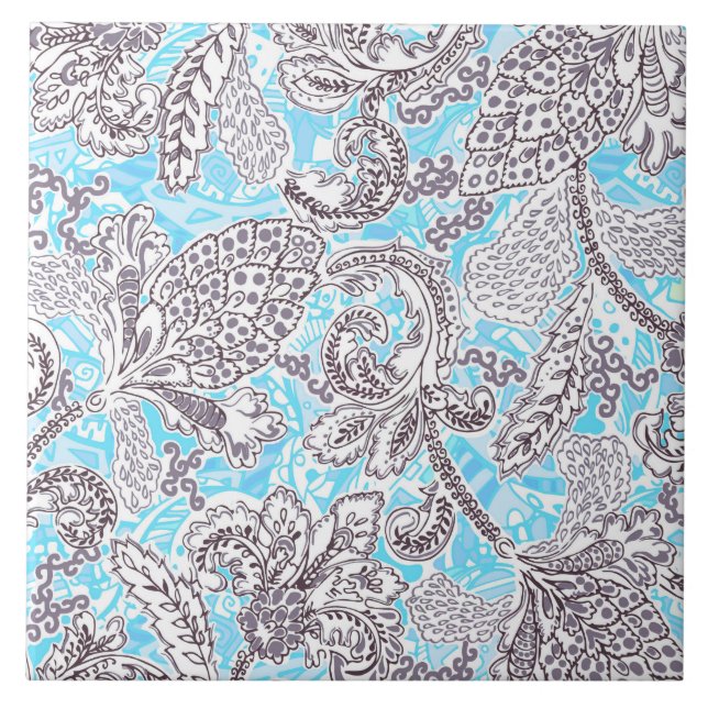 Cute blue grey classic floral tile (Front)