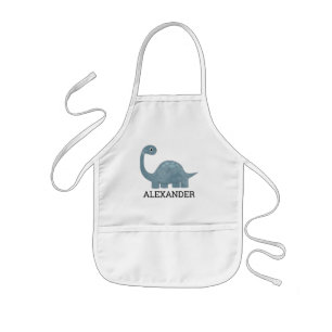 Cute Blue Grey Dinosaur Personalised Kids Apron