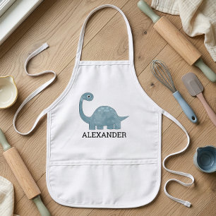 Cute Blue Grey Dinosaur Personalised Kids Apron
