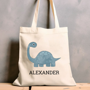 Cute Blue Grey Dinosaur Personalised Tote Bag