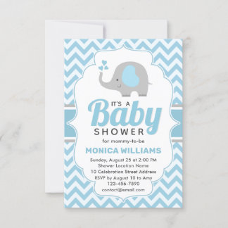 Cute Blue Grey Elephant Boy Baby Shower Invitation