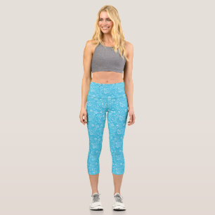 Cute blue grey ornament pattern capri leggings