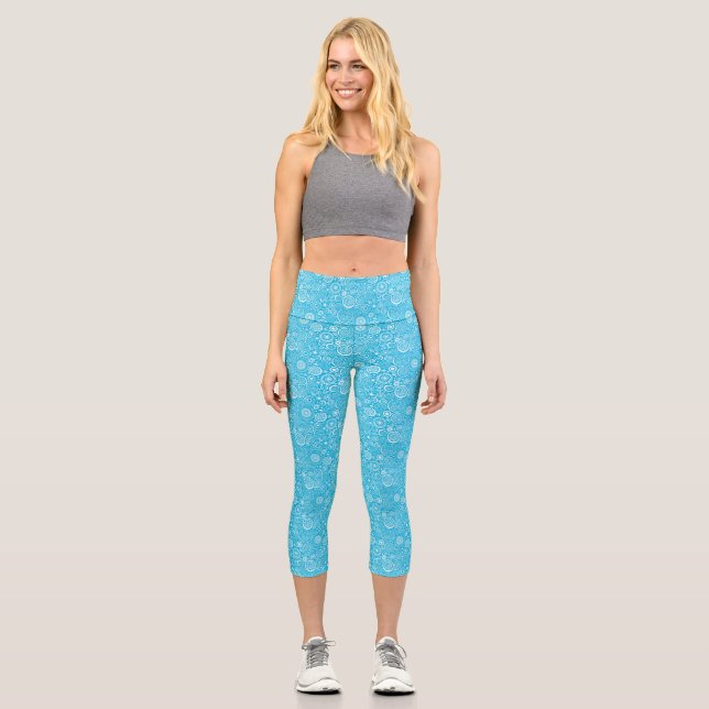 Cute blue grey ornament pattern capri leggings (Front)
