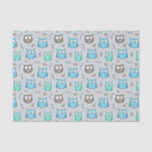 Cute Blue Grey Owl Pattern Tissue Paper