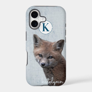 Cute Blue Grey Peek-a-Boo Baby Fox Cub Monogram