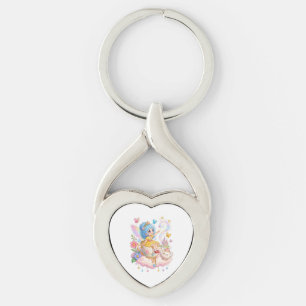 Cute Blue Hair Chibi Fairy Princess in Yellow Dres Key Ring